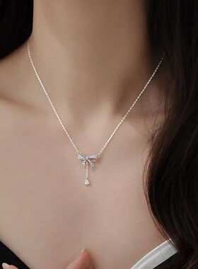 925纯银蝴蝶结项链女轻奢2025新款爆款高级感锁骨链颈链