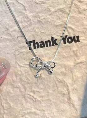 925银素银绳结项链女款2025新款爆款蝴蝶结吊坠高级感锁骨链简约