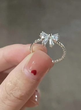 纯银蝴蝶结戒指女小众设计高级感轻奢2024年新款潮时尚食指环个性