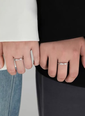 925纯银恒爱情侣戒指轻奢食指戒小众素圈男女尾戒开口戒