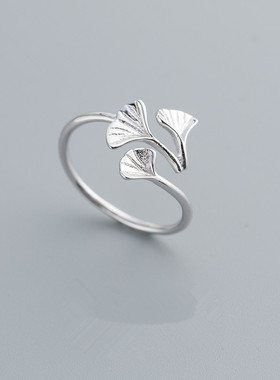 银杏s925纯银戒指女文艺小清新