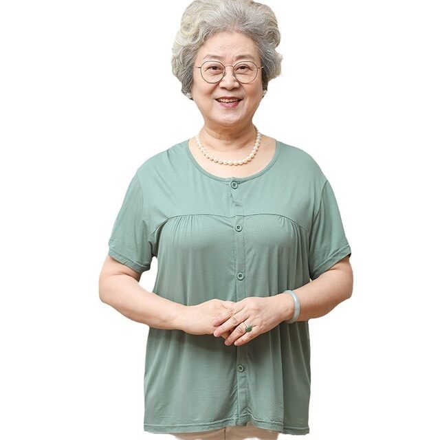 ແມ່ sweatshirt ແມ່ຍິງເຢັນ modal ຝ້າຍອາຍຸກາງແລະຜູ້ສູງອາຍຸຊຸດຊັ້ນໃນ cardigan ຜູ້ສູງອາຍຸແຂນສັ້ນເທິງສຸດ summer ບາງແລະ breathable