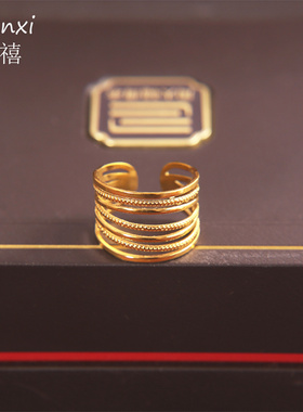 千丝万缕宽版镂空戒指开口可调节