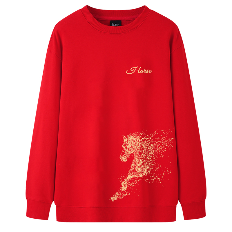 一马平川丨2026马年本命年大红色男装卫衣秋冬季新年战袍加绒衣服 - 图3