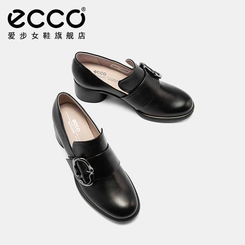 ECCO爱步女鞋单鞋 新款法式粗跟高跟鞋乐福鞋皮鞋 雕塑奢华222443 - 图1