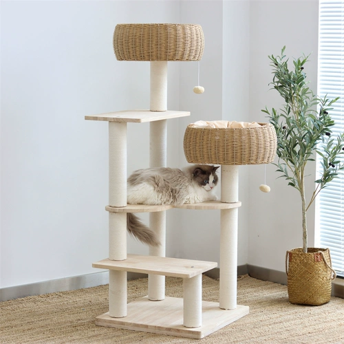 Сплошной древесиной кошачьи стойки виноградная лоза кошачья кошачья дерево интегрированная крупная многослойная кукольная марионет