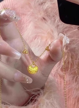 18k金大吉大利小金锁项链女2025新款硕果累累小锦鲤好运锁骨链子