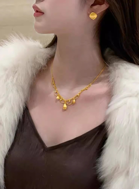 流金岁月蕾丝水滴黄金色项链