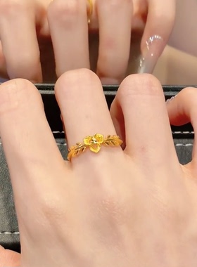 复古足金色三瓣花蝴蝶兰戒指