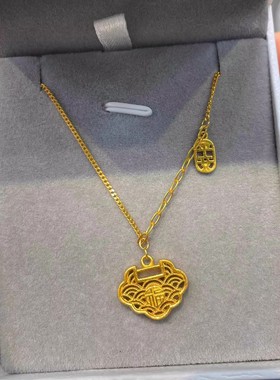 新中式古法沙金平安锁项链长命锁