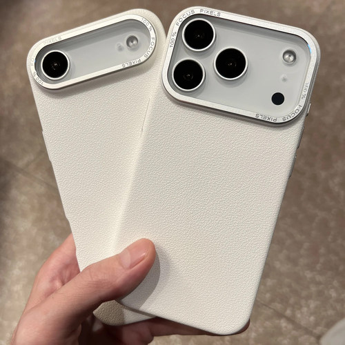 颗粒感荔枝纹适用iPhone17苹果17pro手机壳白月光皮革纹硬壳17promax轻薄磨砂保护套Air新款金属镜框16/15 - 图1