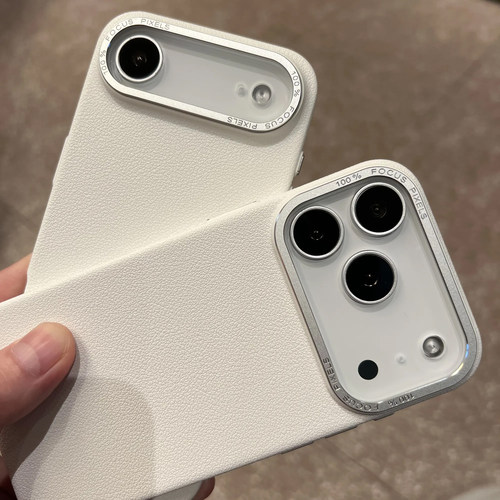 颗粒感荔枝纹适用iPhone17苹果17pro手机壳白月光皮革纹硬壳17promax轻薄磨砂保护套Air新款金属镜框16/15 - 图2