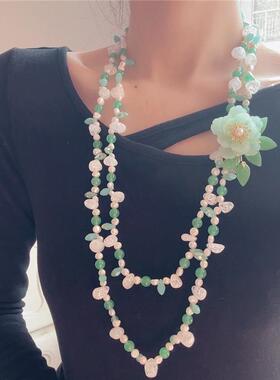 绿色首饰新中式毛衣链女长款奢华