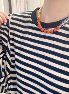 天然白水晶镶嵌珍珠短款项链气质