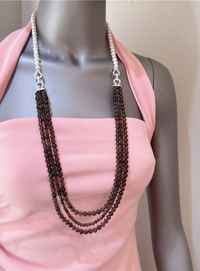 多层首饰女茶晶豪华毛衣链女长款