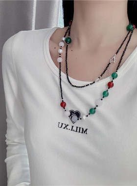 尖晶石毛衣链女长款首饰一款多戴