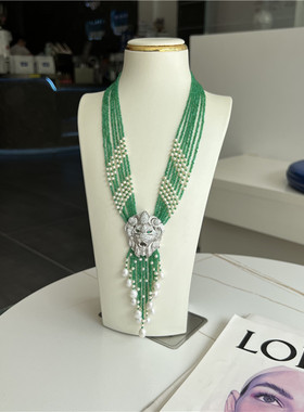 绿玛瑙毛衣链女多层首饰轻奢豪华