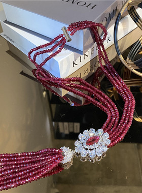 超美红色玉髓多层项链气质颈链