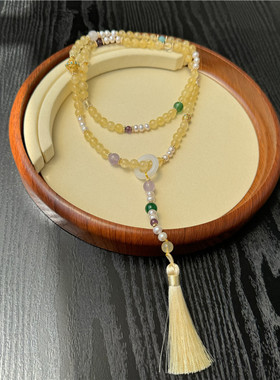 黄水晶毛衣链女黄色首饰国风轻奢
