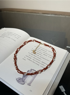 纯银项链女红色首饰气质南红珍珠