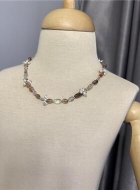 红发晶搭小珍珠设计款项链气质女