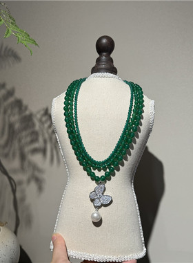 绿色首饰女绿玛瑙高贵项链女多层