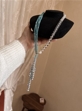 灰珍珠长款可调复古毛衣链首饰女