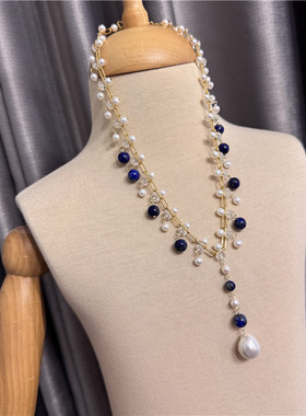 青金石个性气质轻奢时尚珍珠项链