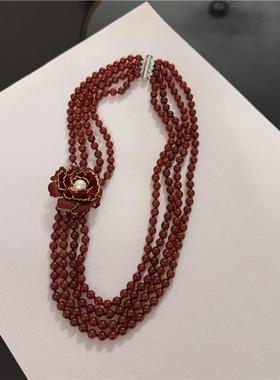 红玛瑙多层项链胸针可拆卸轻奢女