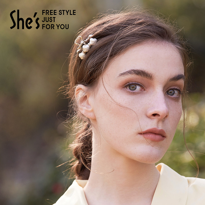 shes茜子轻简迷你四角星工艺珍珠竖抓夹半发发抓边夹后脑勺鲨鱼夹_虎窝淘