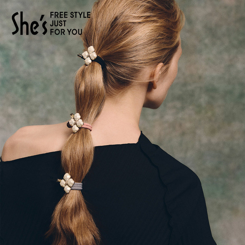 惠shes茜子凡尔赛工艺珍珠高端皮筋马尾发绳低丸子头发圈头绳头饰