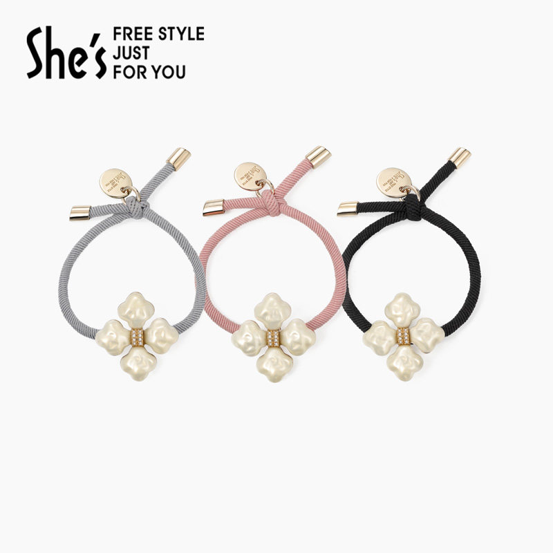 惠shes茜子凡尔赛工艺珍珠高端皮筋马尾发绳低丸子头发圈头绳头饰