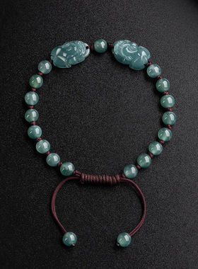 纯天然A货翡翠玉貔貅手链冰种