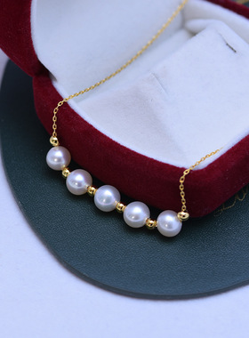 925纯银天然淡水珍珠6-7mm白色圆形几乎无瑕项链韩版新款时尚礼物