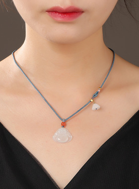 纯天然翡翠玉A货佛公项链正品白色冰透玉石笑佛弥勒佛玉佩女礼物