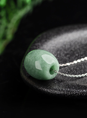 925纯银天然A货翡翠玉转运珠项链