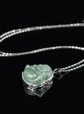 925纯银纯天然翡翠玉A货佛公项链