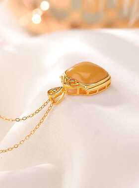 925纯银天然蜜蜡项链复古时尚简约几何方形气质百搭高级原创设计