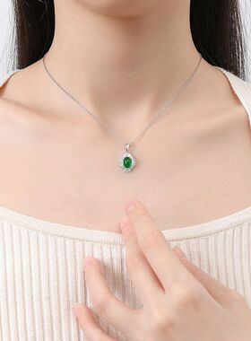 925纯银新中式正品玉石绿色玉髓项链女轻奢高级感锁骨链时尚新款