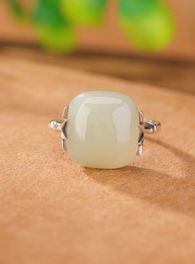 925纯银天然和田玉戒指