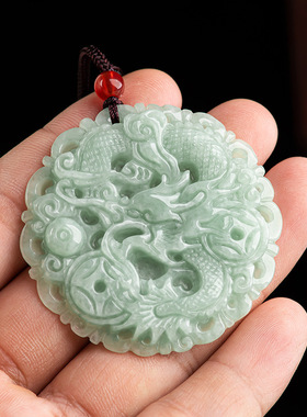 纯天然翡翠玉A货龙牌项链生肖龙缅甸玉石挂件毛衣链男女款礼物