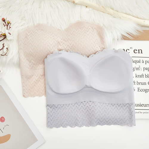 Сексуальный кружевной цветной топ без лямок, топ с чашечками, фиксаторы в комплекте