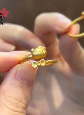 甜美HelloKitty金色戒指女  小众设计高级感简约百搭凯蒂猫活口指