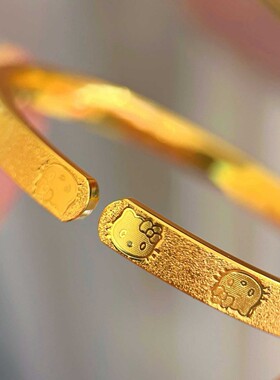 感沙金闪砂kt凯蒂猫手镯HelloKitty亮面磨砂开口镯子卡通手饰