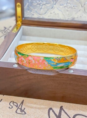 古法沙金烤漆珐琅彩手镯桃花三生三世花朵中国风百搭饰品厂家批发