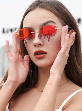 防紫外线椭圆形复古男女雨滴墨镜