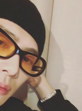 王嘉尔同款复古椭圆形墨镜男女潮个性茶黄色眼镜韩版高级感太阳镜