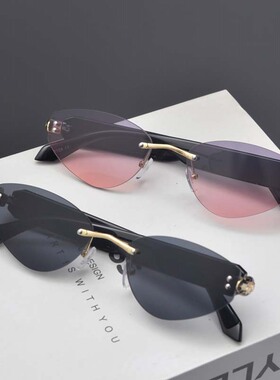 欧美复古时髦猫眼米钉太阳眼镜潮