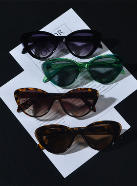 ins网红街拍大框圆脸墨镜欧美复古百搭潮流炫彩三角猫眼太阳眼镜