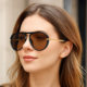 European and American retro large-frame pilot-style double-bridge sunglasses for women with round faces, slim toad mirror hip-hop punk sunglasses